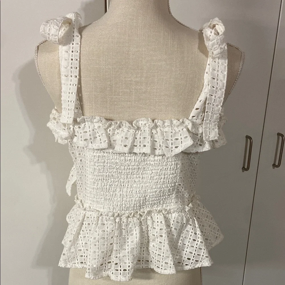 White Eyelet Ruffle Top - Picture 2 of 5